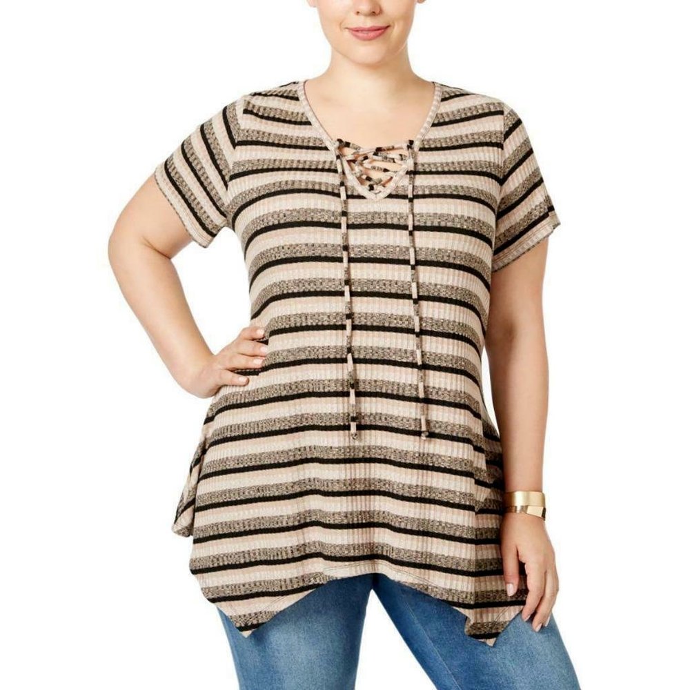 Style & Co. Plus Size Striped Handkerchief-Hem Top, Size 0X, Retail $56.